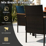 7 Piece Patio Dining Set PE Rattan Outdoor Dining Furniture Set for 6 with Stackable Wicker Chairs, Acacia Wood Table, Umbrella Hole & Seat Cushions