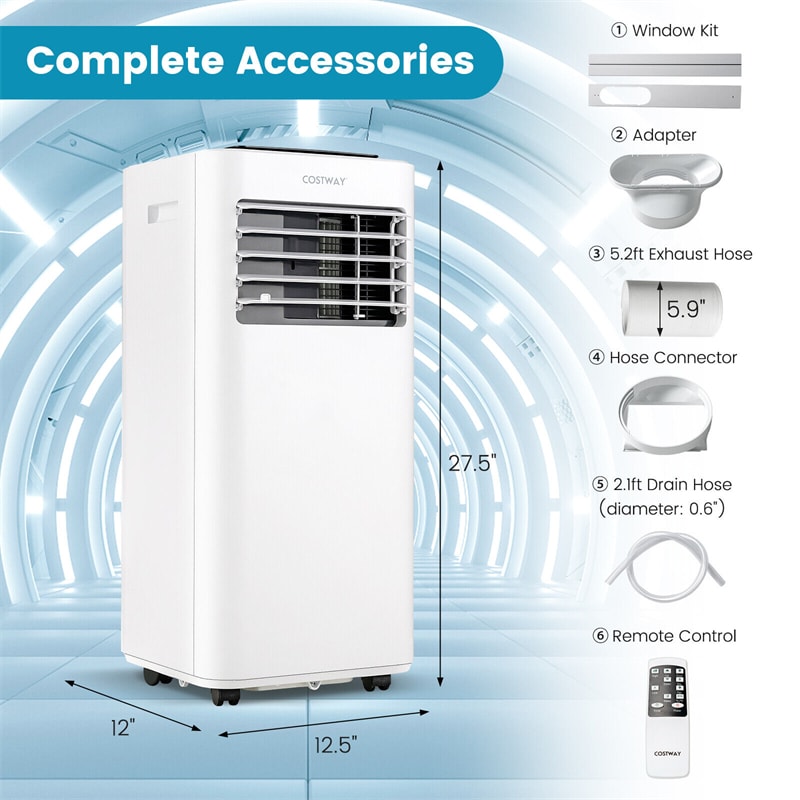 8000 BTU Portable Air Conditioner 3-in-1 AC Unit Fan Dehumidifier with Remote Control & Window Kit