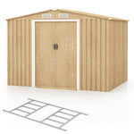 8' x 6' Woodgrain Outdoor Storage Shed Galvanized Steel Garden Tool Shed with Base Floor & Lockable Double Sliding Door