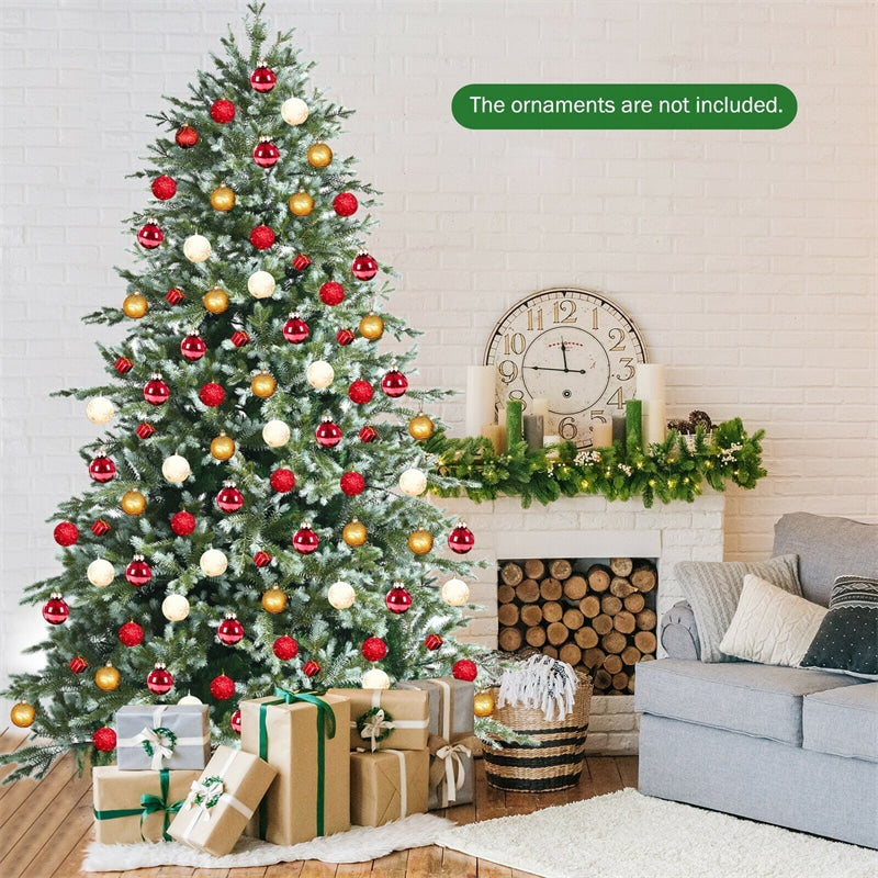 8FT Artificial Christmas Spruce Tree Feel Real Unlit Hinged Xmas Tree with 1658 Mixed PE PVC Branch Tips & Metal Stand