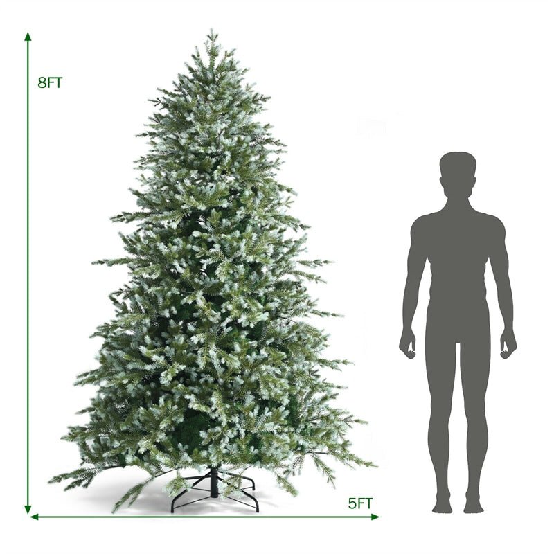 8FT Artificial Spruce Christmas Tree Hinged Xmas Tree with 1658 Mixed PE PVC Branch Tips & Metal Stand
