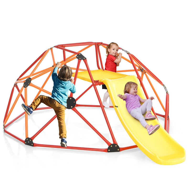 8FT Climbing Dome with Slide, 2-in-1 Geometric Dome Climber Indoor Outdoor Jungle Gym Monkey Bar Climbing Toys for Kids & Toddlers
