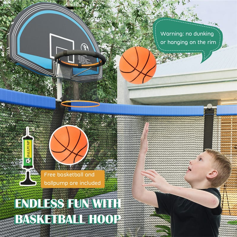 8FT Recreational Trampoline ASTM Approved Large Trampoline with Safety Enclosure Net Ladder Basketball Hoop & Ballpump