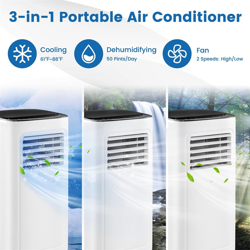 9000 BTU Portable Air Conditioner 3-in-1 AC Cooling Unit Cools Rooms up to 280 Sq.Ft with Dehumidifier, Remote Control & Window Kit