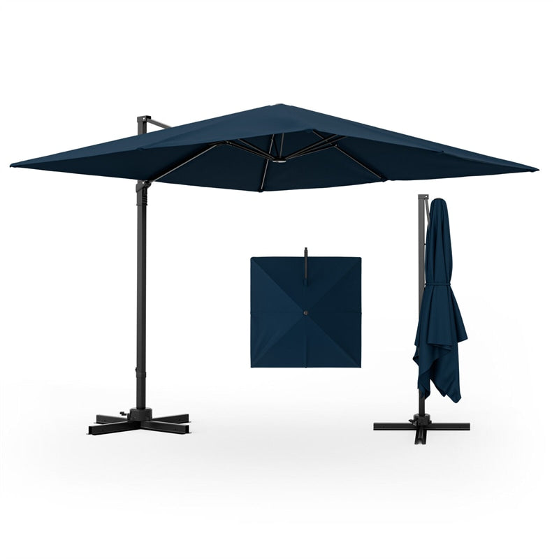 9.5FT Square 2-Tier Cantilever Umbrella Heavy Duty Offset Hanging Patio Umbrella with 360° Rotation & Cross Base