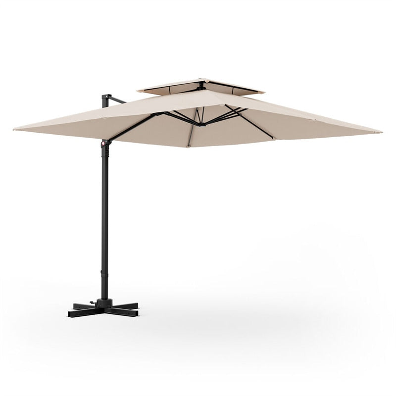 9.5FT Double Top Cantilever Umbrella Heavy Duty Offset Hanging Patio Umbrella Square Outdoor Umbrella with 360° Rotation & Cross Base