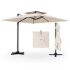 9.5FT Square Double Top Cantilever Umbrella Heavy Duty Offset Hanging Patio Umbrella with 360° Rotation & Cross Base