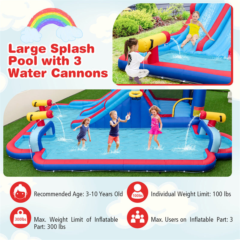 9-in-1 Giant Inflatable Water Slide Park Kids Bounce House Splash Pool with Dual Long Slides