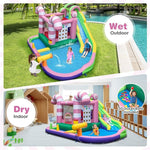 9-in-1 Inflatable Water Slide Bounce House Sweet Candy Backyard Bouncy Castle Waterpark Pool with GFCI 750W Blower, Climbing Wall & Tic-Tac-Toe