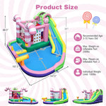 9-in-1 Inflatable Water Slide Bounce House Sweet Candy Bouncy Castle Water Park Pool with Slide, Climbing Wall & Tic-Tac-Toe for Kids Indoor Outdoor Fun