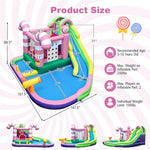 9-in-1 Inflatable Water Slide Bounce House Sweet Candy Bouncy Castle Backyard Waterpark Pool with 735W Blower, Climbing Wall & Tic-Tac-Toe