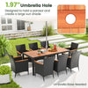 9 Pieces Rattan Outdoor Dining Set Large Patio Conversation Set with Acacia Wood Tabletop, Umbrella Hole & Seat Cushions