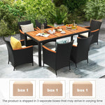 9 Pieces Rattan Outdoor Dining Set Large Patio Conversation Set with Acacia Wood Tabletop, Umbrella Hole & Seat Cushions