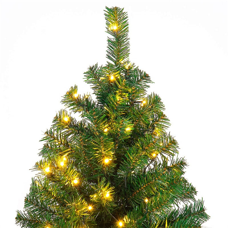 9ft Pre-lit Spruce Christmas Tree Hinged Artificial Xmas Tree with 700 LED Lights & Solid Metal Stand