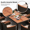 9 Piece Outdoor Wicker Dining Set Patio Dining Furniture Set Acacia Wood Umbrella Hole Table & 8 Stackable Rattan Chairs with Cushions