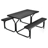 HDPE Picnic Table Bench Set Outdoor Camping Table All-Weather Metal Base Wood-Like Texture with 2 Built-in Benches