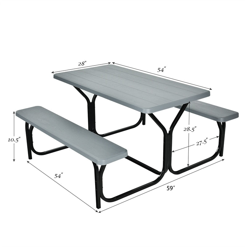 HDPE Folding Picnic Table Bench Set Outdoor All-Weather Camping Table Set with Metal Base