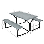 HDPE Picnic Table Bench Set Outdoor Camping Table All-Weather Metal Base Wood-Like Texture with Benches