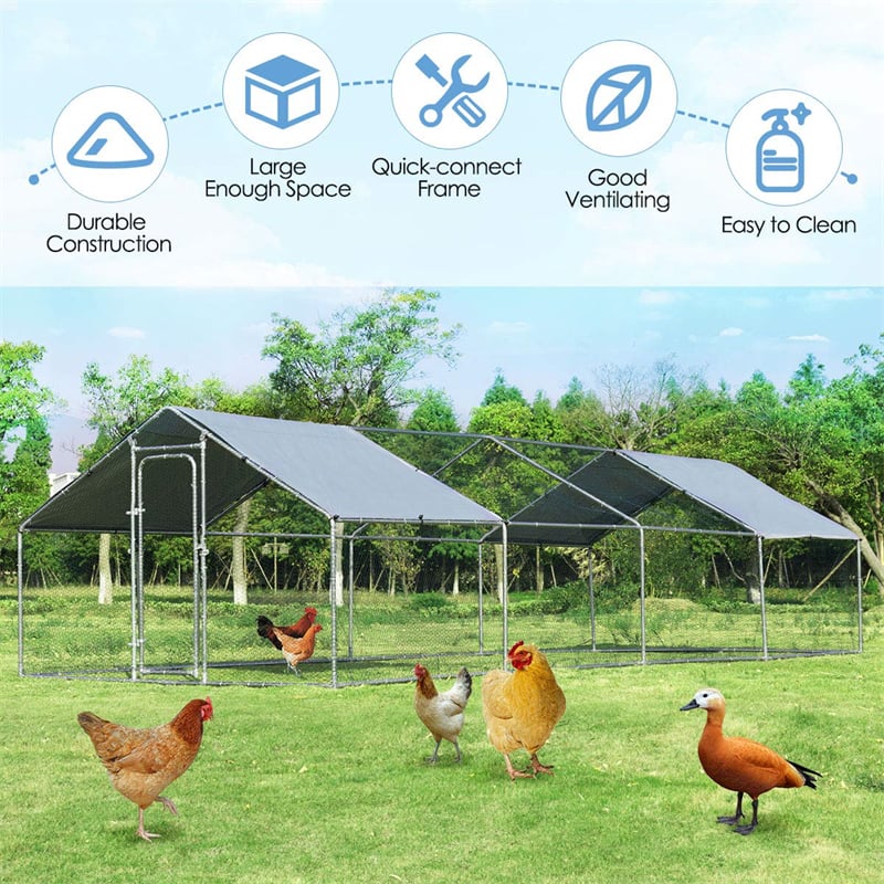 26ft Large Metal Chicken Coop Hen Run House Walk-in Poultry Cage Rabbit Hutch with Waterproof Cover for Backyard Farm