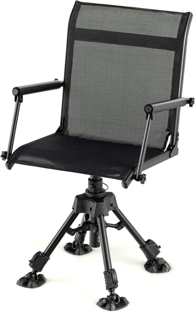 360° Swivel Hunting Blind Chair Height Adjustable Folding Hunting Chair with 4 Adjustable Legs & Armrests