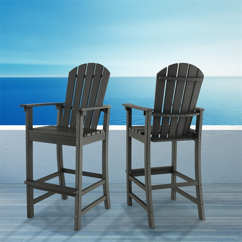 Outdoor HDPE Bar Stools Set of 2 All Weather 30" Bar Height Adirondack Chairs with Armrests & Footrests