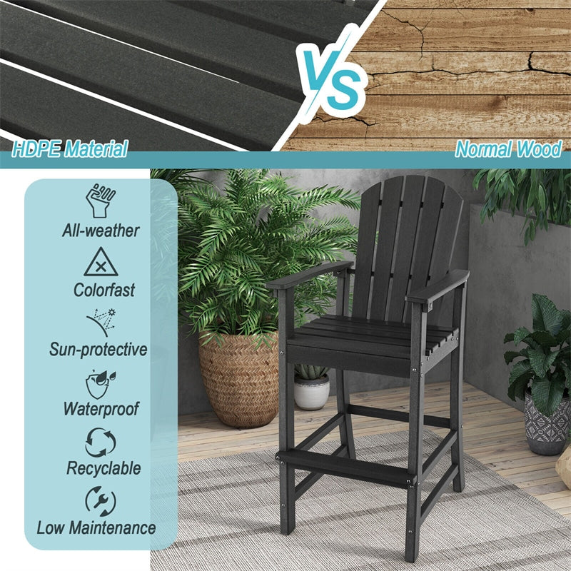 Outdoor HDPE Bar Stools Set of 2 All Weather 30" Bar Height Adirondack Chairs with Armrests & Footrests