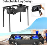 Camping Stove 2 Burner Propane Gas Cooker 150,000 BTU High Pressure Propane Burner with Detachable Legs & 20 PSI Regulator