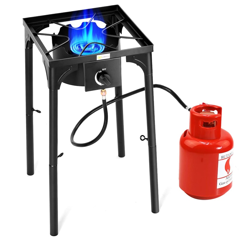 Camping Stove Single Burner Propane Gas Cooker 100,000 BTU High Pressure Propane Burner with Detachable Legs & 20 PSI Regulator