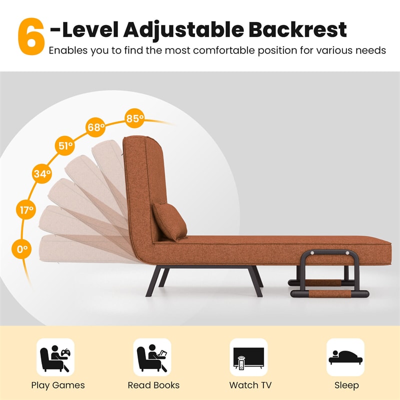 Convertible Chair Bed 4-in-1 Sleeper Chair Folding Sofa Bed Leisure Recliner Chaise Lounge with 6-Position Adjustable Backrest & Pillow