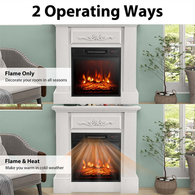 32" Electric Fireplace with Mantel TV Stand 1400W Freestanding Fireplace Heater with Remote Control