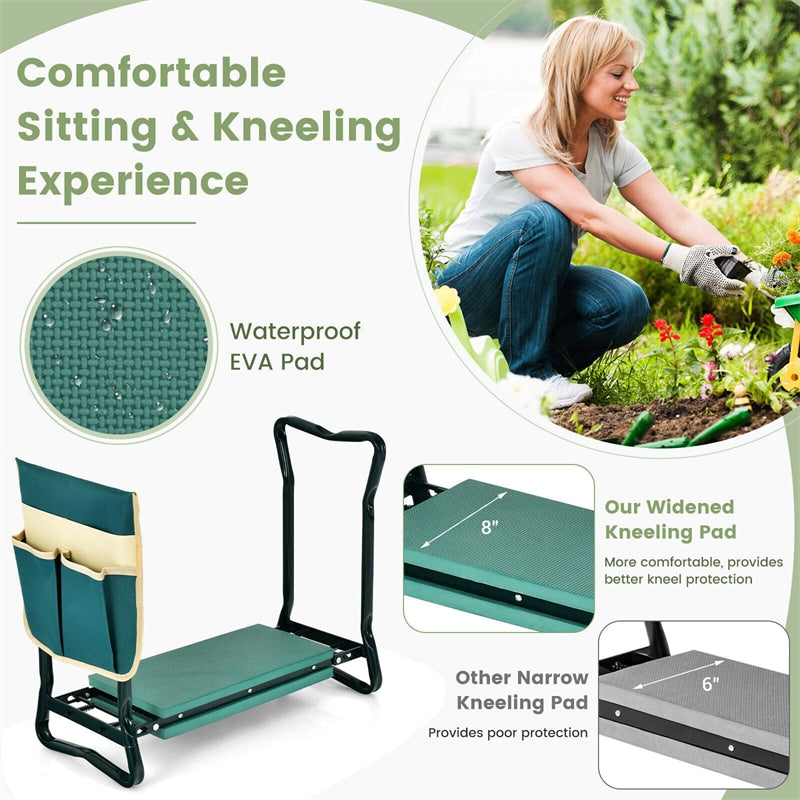 Folding Garden Kneeler Seat with Tool Pouch & Padded Cushion