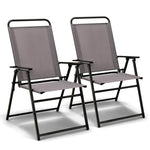 Folding Outdoor Dining Chairs Set of 2 Sling Patio Chairs Portable High Back Chairs with Metal Frame & Armrest for Balcony Garden Poolside Beach