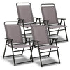 Folding Outdoor Dining Chairs Set of 4 Sling Patio Chairs Portable High Back Chairs with Metal Frame & Armrest for Balcony Garden Poolside Beach