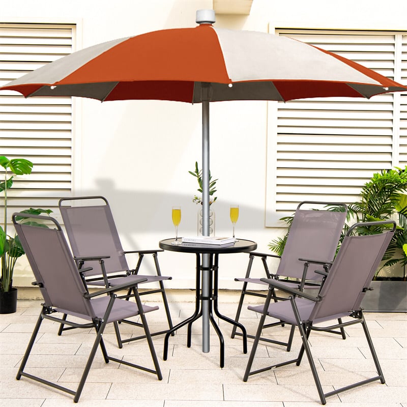 Folding Outdoor Dining Chairs Set of 4 Sling Patio Chairs Portable High Back Chairs with Metal Frame & Armrest for Balcony Garden Poolside Beach