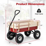 Heavy Duty Outdoor Utility Wagon Pulling Children Kid Garden Cart with Wood Railing & Adjustable Handle