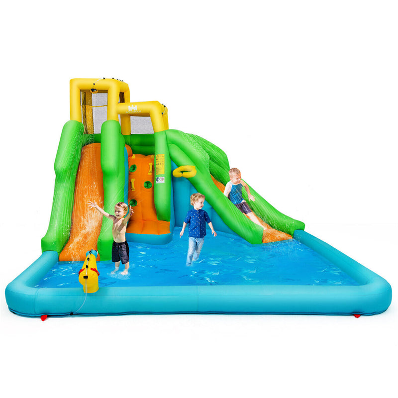 Inflatable Bounce House Fun Slide Jump Castle 6 in 1 Kids Bouncer Water Park with Climbing Wall & 2 Long Slides