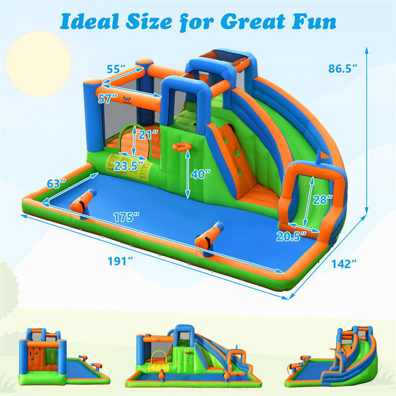 Inflatable Water Slide 7-in-1 Giant Bouncy Castle Waterslide Combo with Dual Climbing Walls & 735W Air Blower