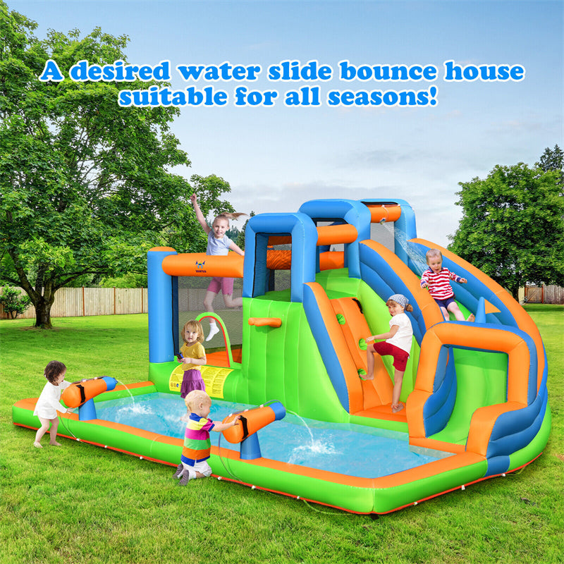 Inflatable Water Slide 7-in-1 Giant Bouncy Castle Waterslide Combo with Dual Climbing Walls & 735W Air Blower
