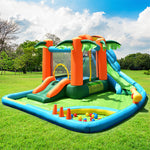 Kids Inflatable Water Slide Tropical Castle Bounce House Combo with 735W Blower