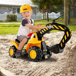 Kids Ride On Construction Excavator Outdoor Digger Scooper Tractor with Safety Helmet & Underneath Storage