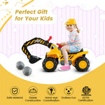 Kids Ride On Excavator Construction Digger Scooper Tractor with Safety Helmet & Underneath Storage