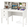 Modern Computer Desk Office Laptop Desk Writing Table with Power Outlets, 2 Storage Drawers & 5-Cubby Hutch