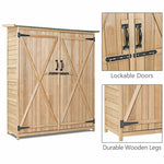 64" Outdoor Storage Shed Solid Wooden Garden Tool Storage Cabinet with 2 Lockable Doors, Handles & Tilted Asphalt Roof