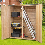64" Outdoor Storage Shed Solid Wooden Garden Tool Storage Cabinet with 2 Lockable Doors, Handles & Tilted Asphalt Roof