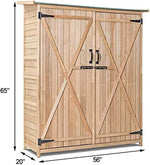 64" Solid Wood Outdoor Storage Shed Garden Tool Storage Cabinet Garden Hutch with 2 Lockable Doors & Tilted Asphalt Roof