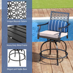 Outdoor Swivel Bar Stools Set of 2 Heavy Duty Metal Frame Bar Height Patio Chairs with Soft Cushions & Comfortable Armrests