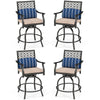 Outdoor Swivel Bar Stools Set of 4 Heavy Duty Metal Frame Bar Height Patio Chairs with Soft Cushions, Pillows & Comfortable Armrests