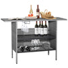 Outdoor Wicker Bar Table All Weather Rattan Bar Counter Table with 2 Metal Mesh Shelves & 2-Rail Steel Stemware Racks