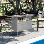 Outdoor Wicker Bar Counter Table All Weather Rattan Bar Height Table with 2 Storage Shelves
