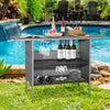 Outdoor Wicker Bar Counter Table All Weather Rattan Bar Height Table with 2 Storage Shelves